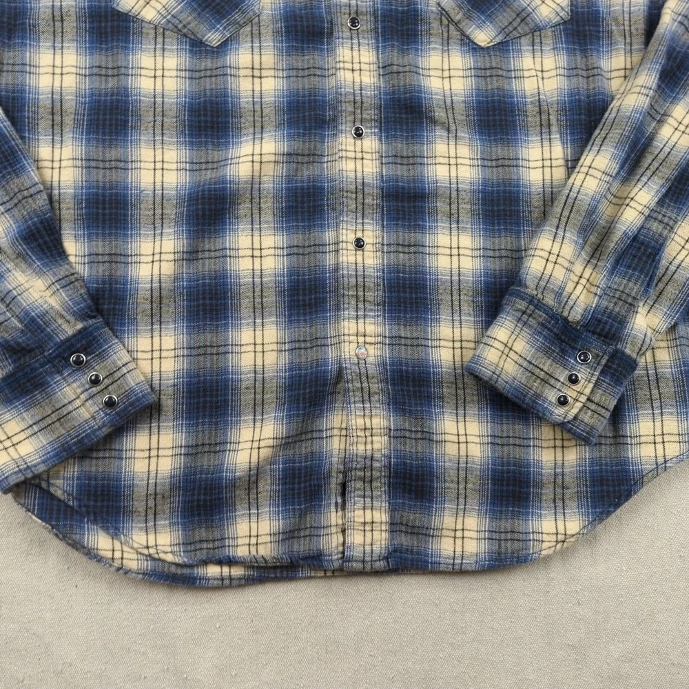 Levis Shirt Mens 2XL Blue Plaid Flannel Pearl Snap Western‎ Cowboy Rodeo